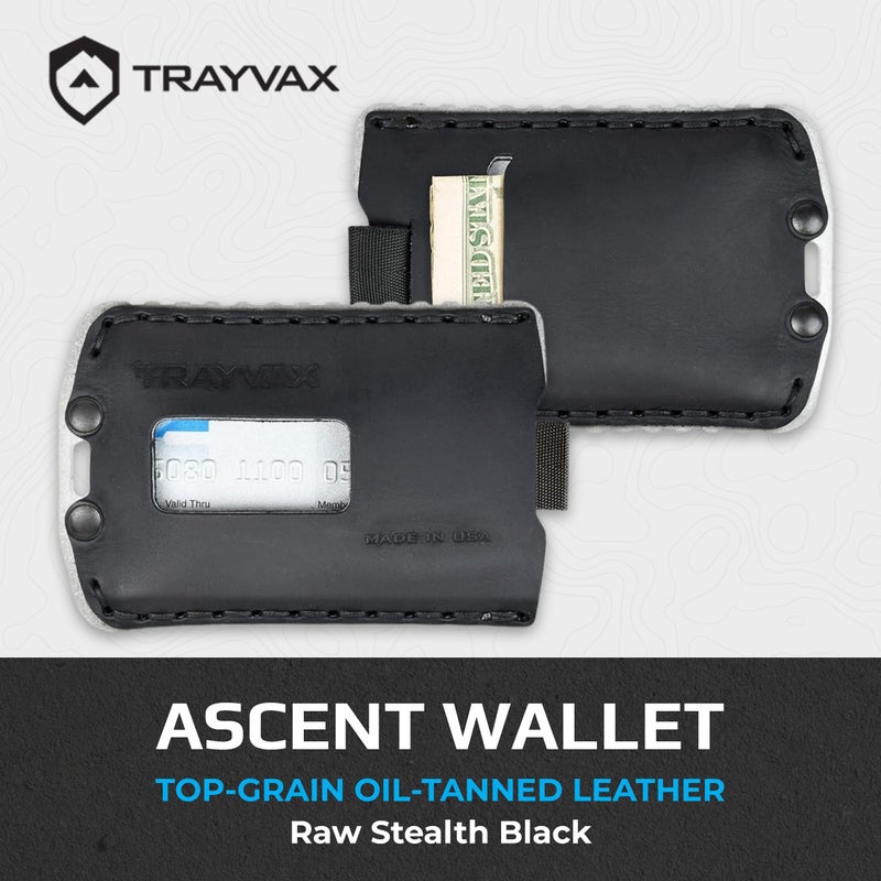 Trayvax Ascent Wallet, RFID Front Pocket Money and Credit Card Holder, Minimalist Slim Leather Metal Wallet for Men and Women, Raw Stealth Black - Image 2
